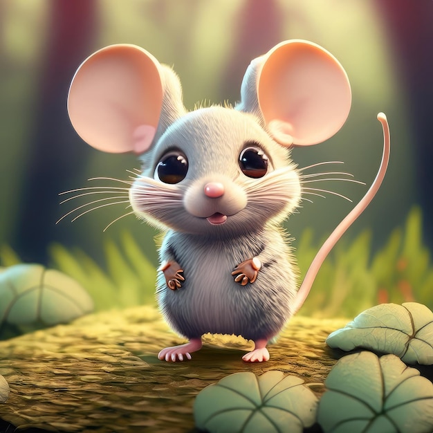 Милый улыбающийся мышь 3D персонаж
