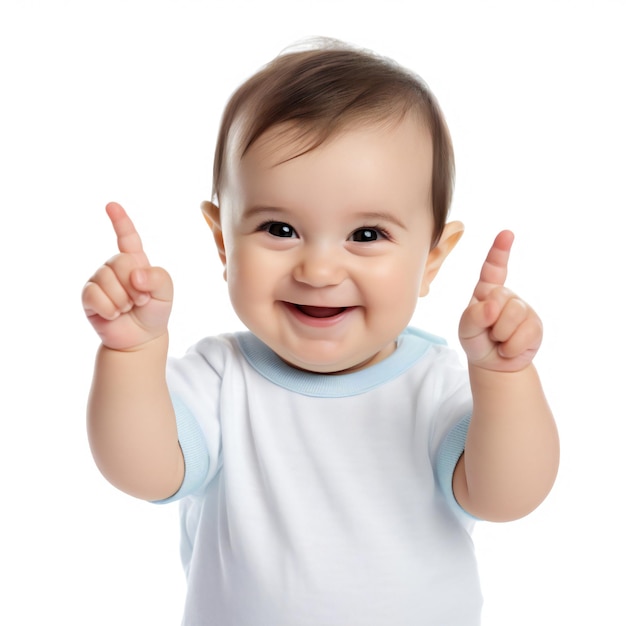 Cute smiley face baby showing ok sign on white background