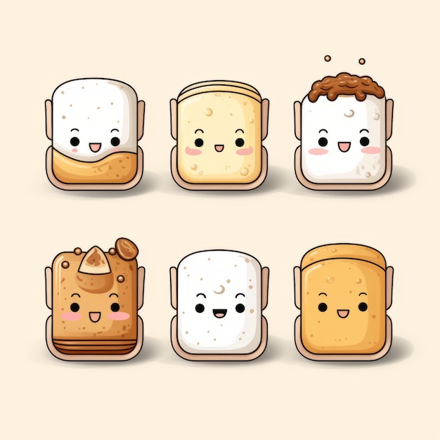 Photo cute smiley faces toast illustrations minimalist 2d icon pack