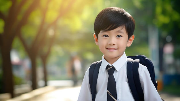 милый улыбающийся мальчик в школьной одежде