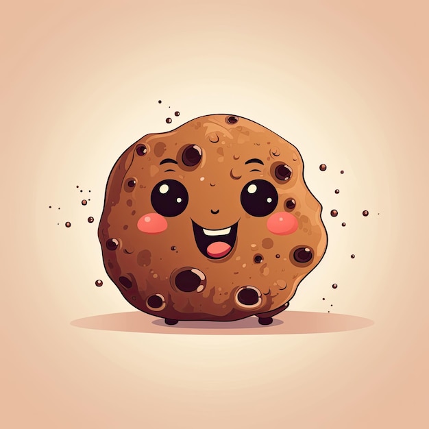 Cute Smiling Cartoon Chocolate Chip Cookie A Sweet Treat with Copyspace