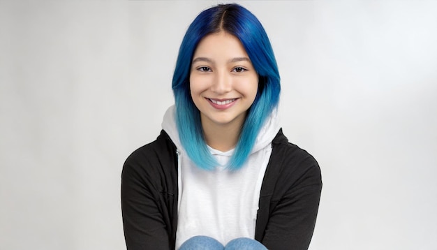 Photo a cute smiling girl adorned in cozy jeans and a hoodie exudes comfort and joy