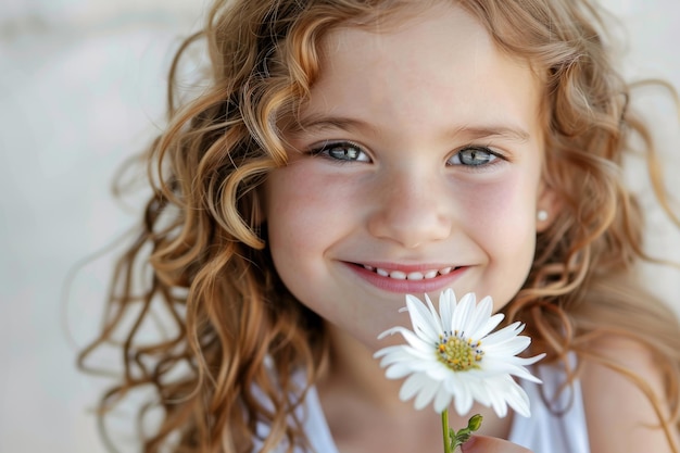 Милая улыбающаяся девушка держит цветок Генеративный ИИ