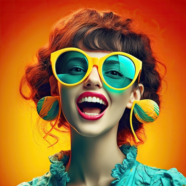 Cute smiling girl wearing amazing sunglasses Funny young lady Generative AI