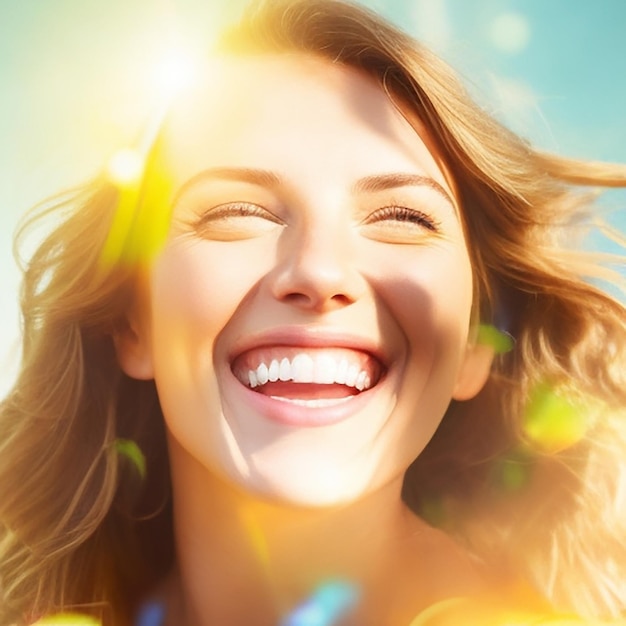 cute smiling girl with sunshiny background