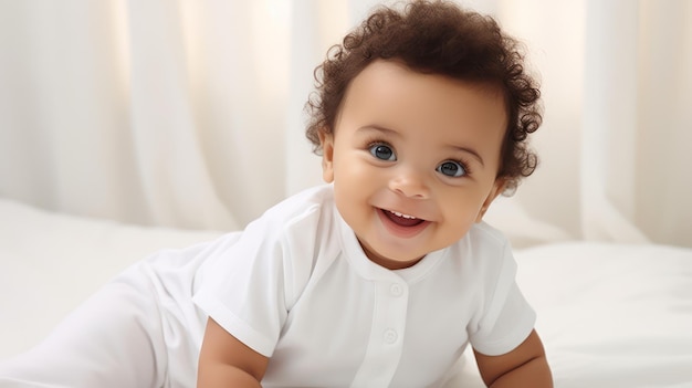 写真 かわいい笑顔の小さな赤ちゃん