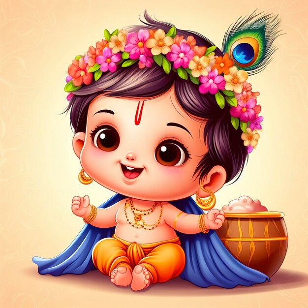 Photo cute smiling lord krishna as a kid happy janmashtami