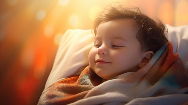 Cute smiling newborn child sleeping peacefully