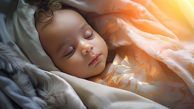 Cute smiling newborn child sleeping peacefully