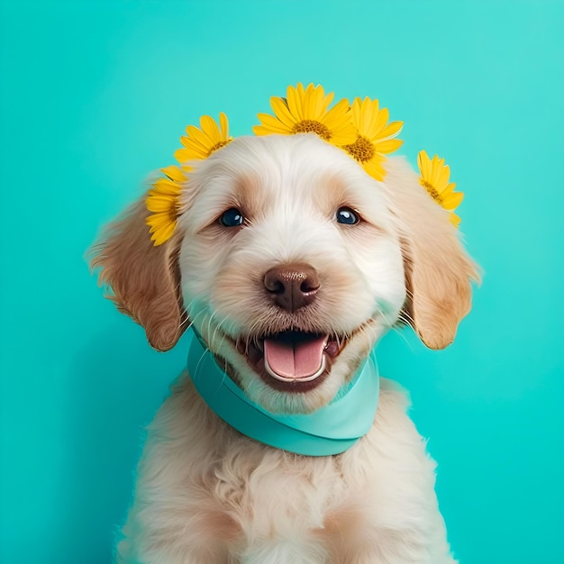 귀여운 웃는 강아지 초상화 빈티지 스타일