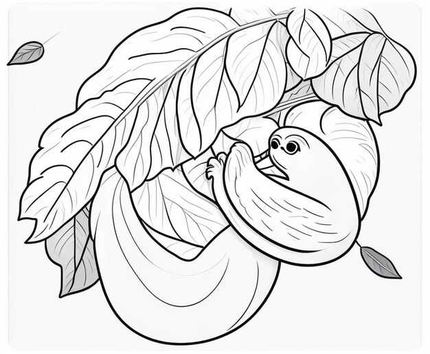 Photo cute smiling sloth hanging on tree branch hand drawn lovely sloth for adult coloring page vector illustration may be used for print on tshirt wallpaper or poster