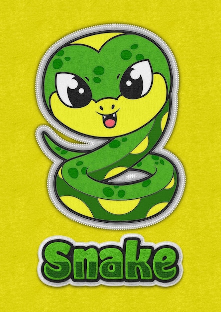 Photo cute snake cartoon illustration in felt fabric style baby wild animal