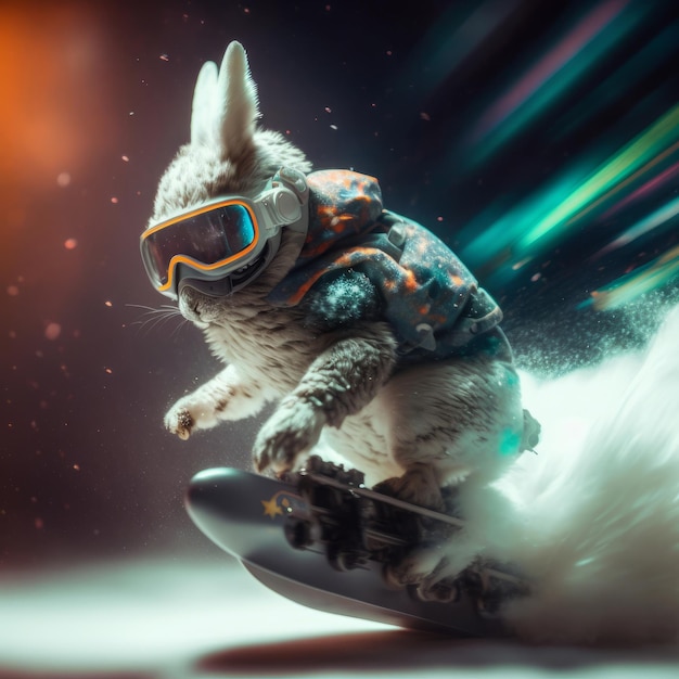 Cute snowboard rabbit Illustration AI GenerativexA