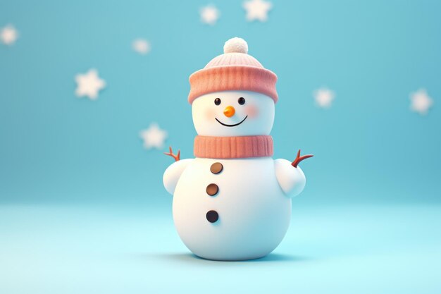 Foto dolce pupazzo di neve con cappello e sciarpa 3d render illustration