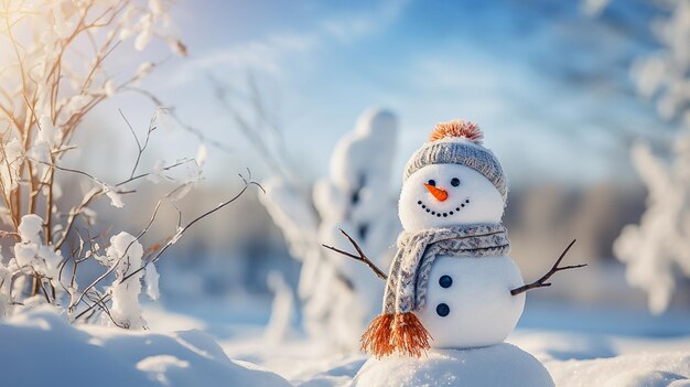 Фото Милый снеговик зимой для рождественского баннера