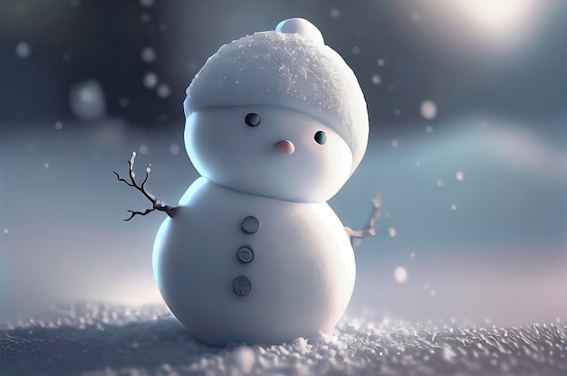 Cute snowman in the snow