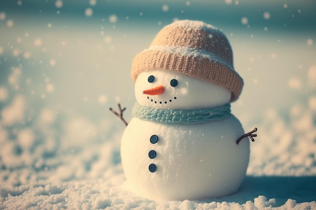 A cute snowman on a snowy background