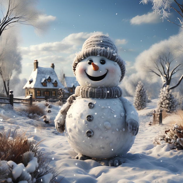 Cute snowman in winter winter with snowman