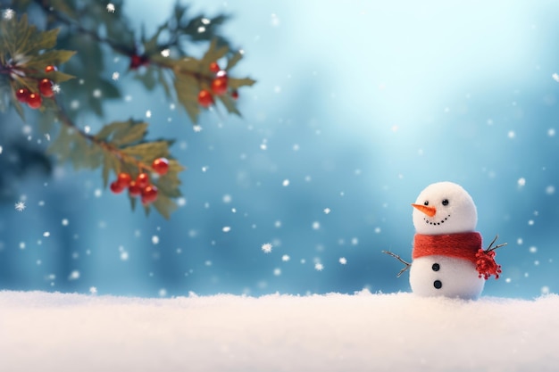 Photo cute snowman with holiday decoration in winter winter seasonal concept ai generated