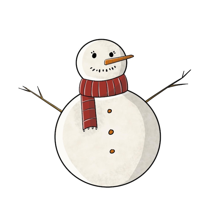 Photo cute snowman with red scarf illustration