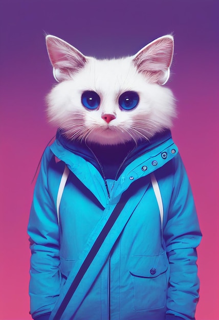 cute Snowshoe Cat wears a jacket