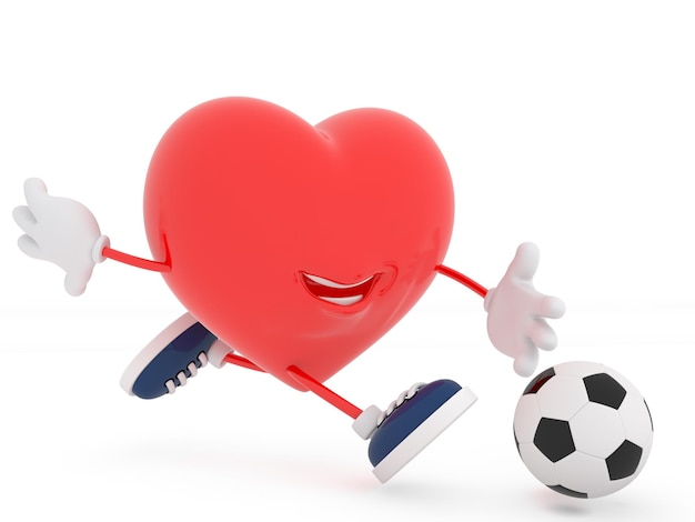 Cute soccer player heart on white 3D render