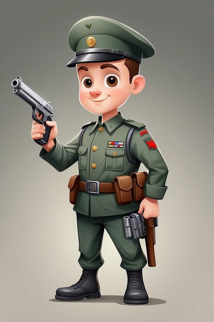 銃を持った可愛い兵士 漫画 ベクトル アイコン イラスト 人々 職業 アイコン 孤立