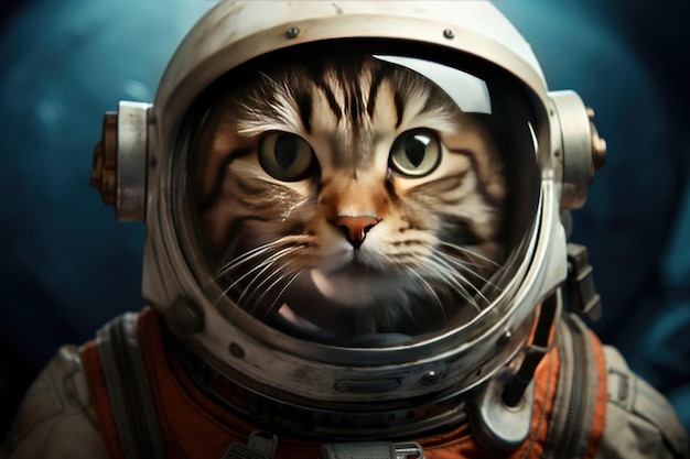 Cute space cat dressed in astronaut suit