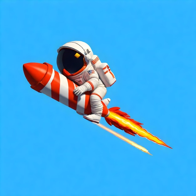 cute spaceman astronaut missile rocket Moon galaxy solar system cartoon 3d 4K grapics