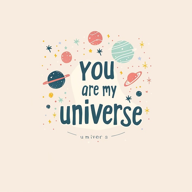 A cute spacethemed typographical design featuring the words you are my universe