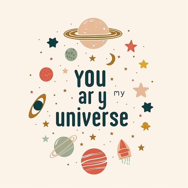 A cute spacethemed typographical design featuring the words you are my universe