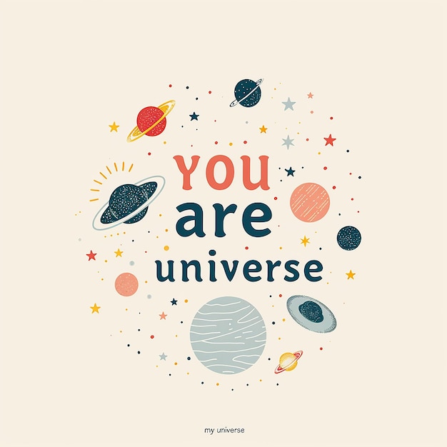 A cute spacethemed typographical design featuring the words you are my universe