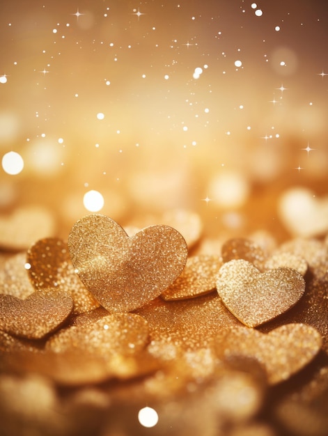 Cute Sparkly gold Glitter hearts Background