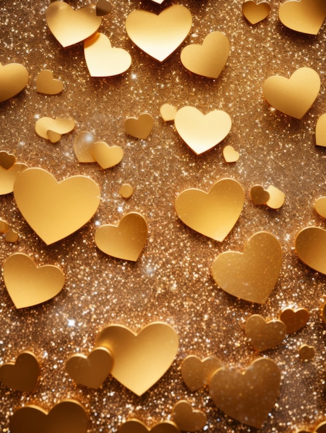 Милые сверкающие золотые блестящие сердца