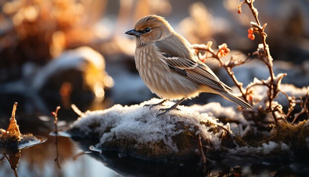 Photo cute sparrow perching on branch enjoying tranquil autumn outdoors generated by artificial intelligence