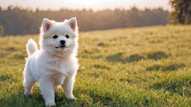 cute spitz puppy in the meadow