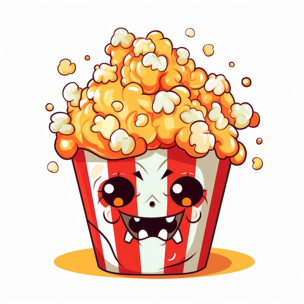 Foto carino e inquietante kawaii halloween popcorn spaventoso clip su uno sfondo bianco