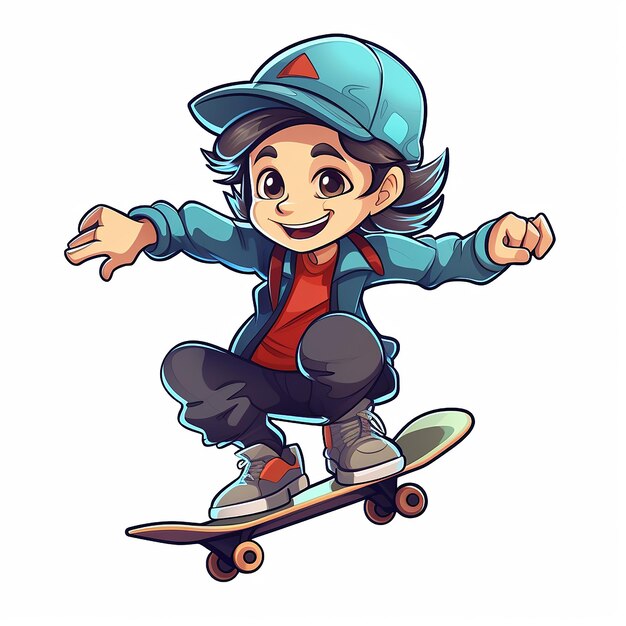 Photo cute sport of a boy skateboarding tricker extraordinary isolated on white background