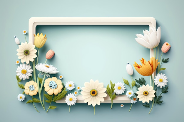 Cute spring flower border frame Illustration AI Generative