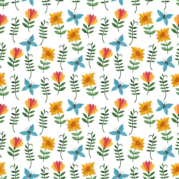 Cute spring seamless pattern in folk art Easter butterfly