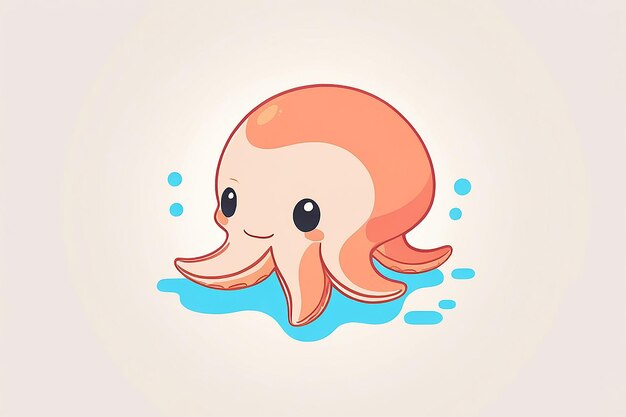 Cute Squid Swimming Cartoon Vector Icon Illustration