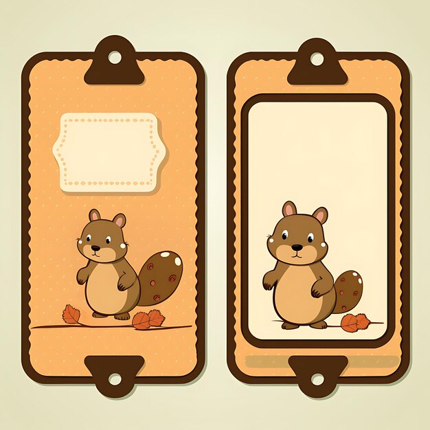 A cute squirrel body shape tag card cinnamon brown color qui 2d card design creative illustration