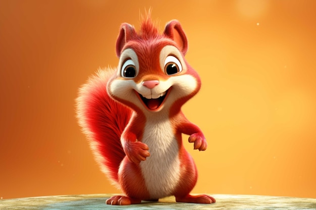 A cute squirrel cartoon character with orange background