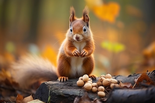 Cute squirrel character at home acorns