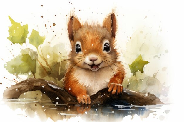 a cute squirrel painting on the white background