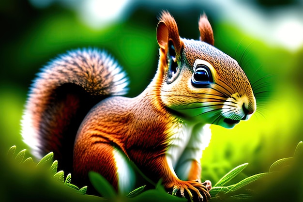 Cute squirrel peeking out from the grass on the garden Animals in the wild Digital artwork