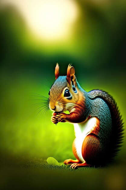 Cute squirrel peeking out from the grass on the garden animals in the wild digital artwork