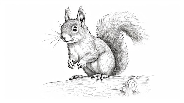 Cute squirrel sitting hand drawn sketch Wild animals Generative Ai