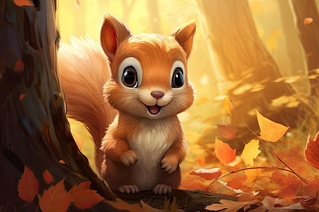 Cute squirrel in the style of anime inspired characters nature inspired