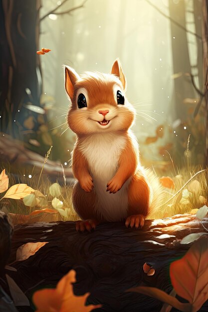 Cute squirrel in the style of anime inspired characters nature inspired